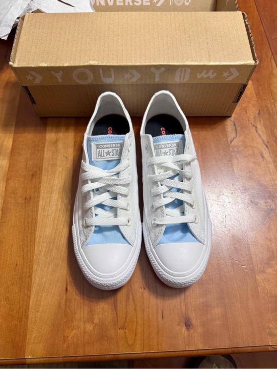 Converse Shoes - Converse Low Top Sneakers - White & Light Blue Accents